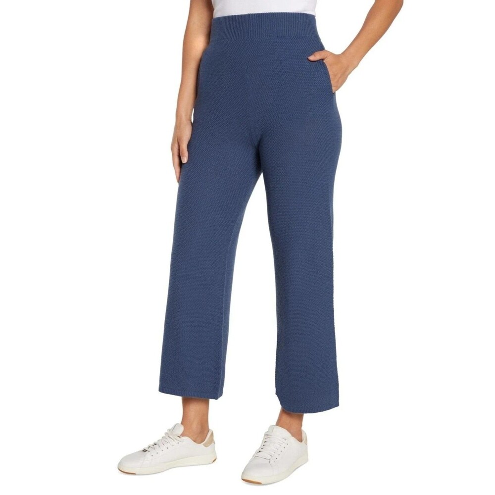 Three Dots Women's Pull-On Straight-Leg Ribbed Parma Pants Partly Cloudy Blue M